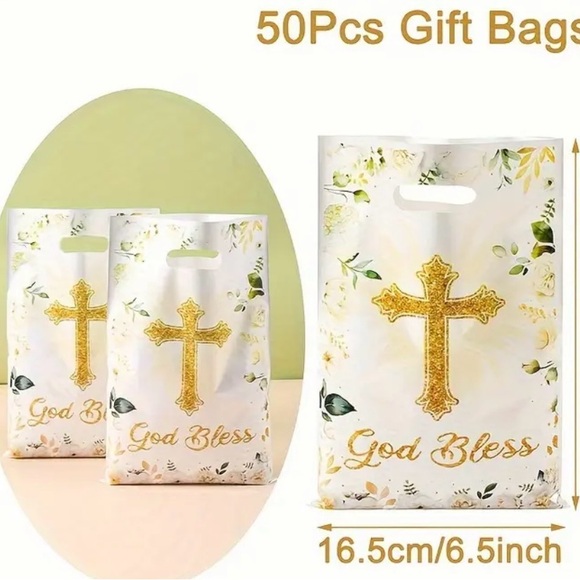 50pk Religious Floral Cross gift bags NWOT - Picture 2 of 6